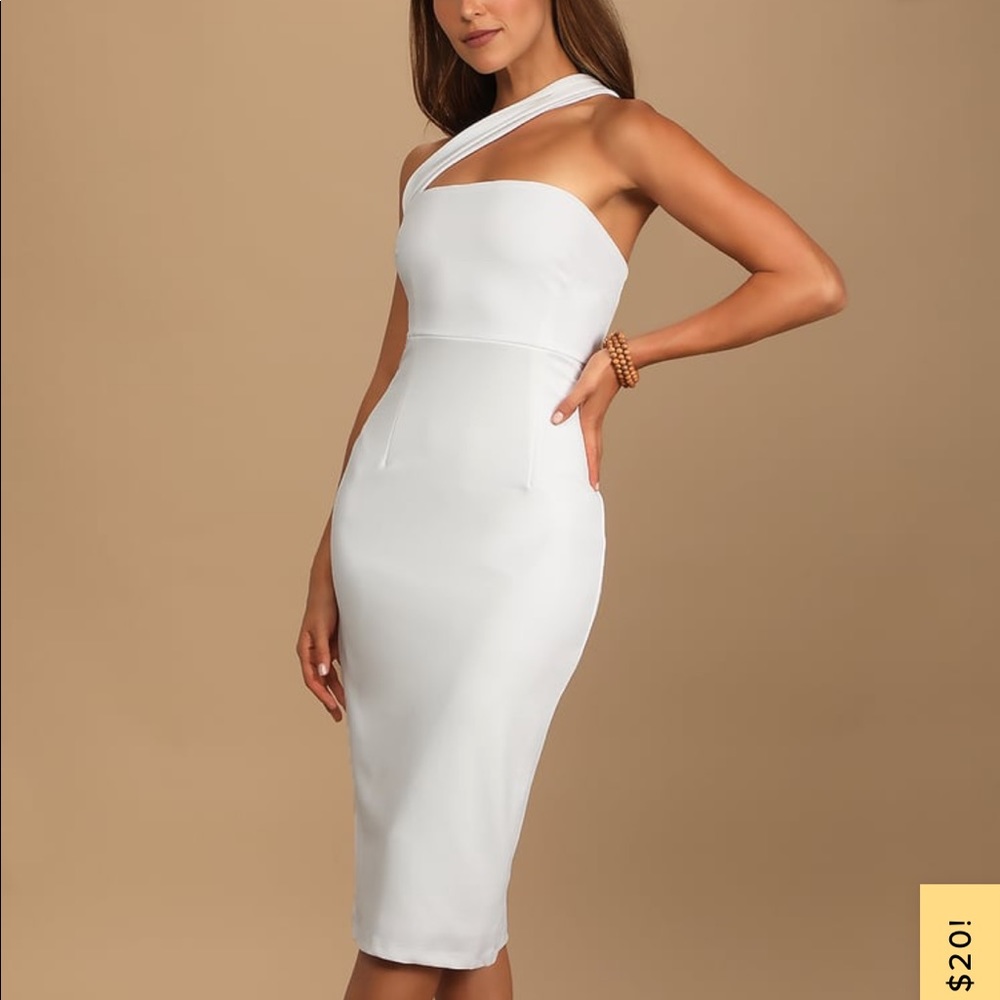 Lulu’s Hold Your Attention Ivory One-Shoulder Sleeveless Midi Dress